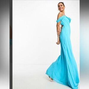 ASOS DESIGN cap sleeve strappy open back midi dress in turqouise Off-Shoulder 4